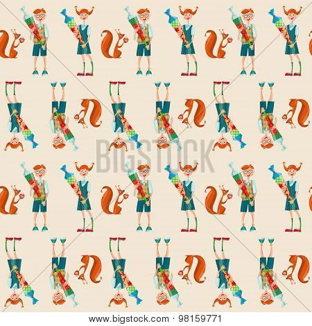 Boys And Girls With Schultuete Cones. I Love School. Seamless Background Pattern.