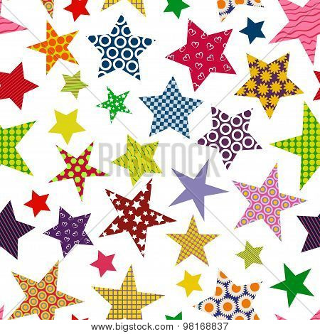 Bright Colored Stars Background. Seamless Pattern.