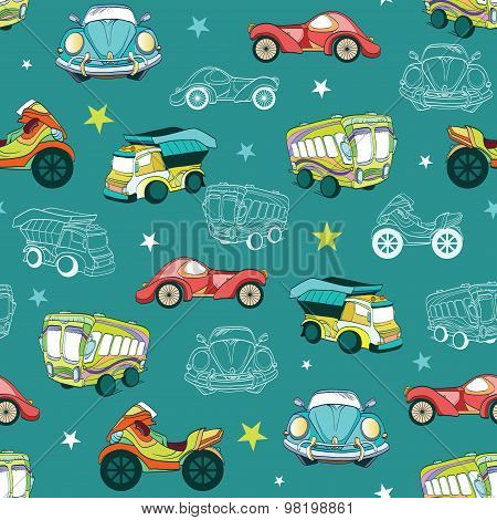 Vector Transportation Cars Trucks Motorcyles Seamless Pattern