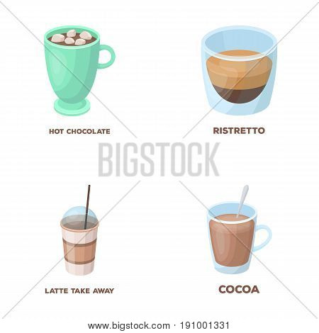 Ristretto, hot chocolate, latte take-away.Different types of coffee set collection icons in cartoon style vector symbol stock illustration .