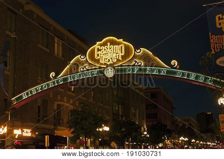 SAN DIEGO, CA - MAY 05 : Sign at the entrance to the Gaslamp Quarter in downtown San Diego,California on May 05, 2014.Gaslamp is the historic heart of San Diego.