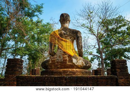 Sukhothai, Thailand - January 17 2017: Wat Khao Phanom Phloeng Temple At Si Satchanalai Historical P