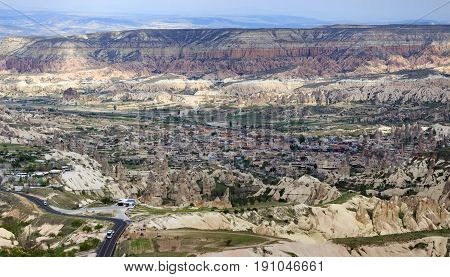 View From Uchhisar Castle Over Valleys With Rock Formations And Fairy Chimneys