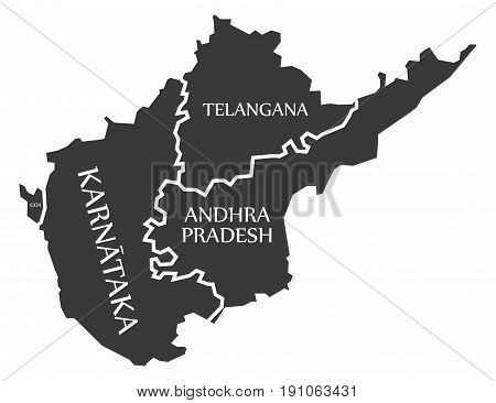 Goa - Karnataka - Telangana - Andhra Pradesh Map Illustration Of Indian States