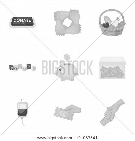 Charitable Foundation. Icons on helping people and donation.Charity and donation icon in set collection on monochrome style vector symbol stock web illustration.