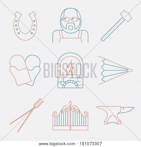 Blacksmith thin line icon set. Vector illustration
