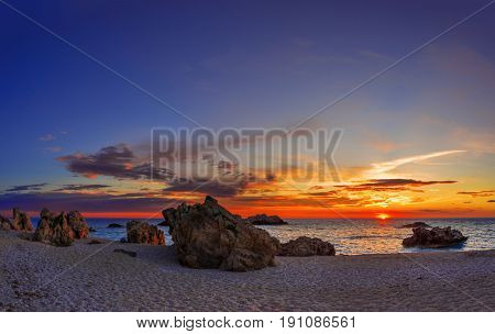 Kathisma beach, Lefkada, lefkas island Greece at sunset