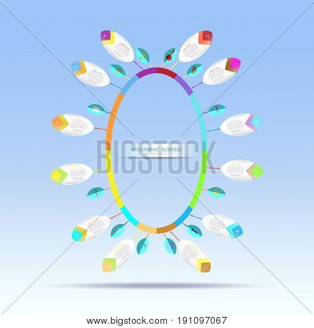 Infographic template hanging with number12 stepBusiness concept with options. For content diagram flowchart steps parts timeline infographics workflow layout chartVector illustration