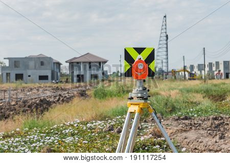 Survey Equipment Tacheometer Or Theodolite Outdoors At Construction Site