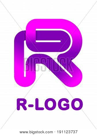 Abstract letter R - creative logo template vector illustration. Logo for corporate identity of company of ribbon, closed line of gradient color, tortuous path. Neon glowing letter. Typographical font. Graphic design elements.