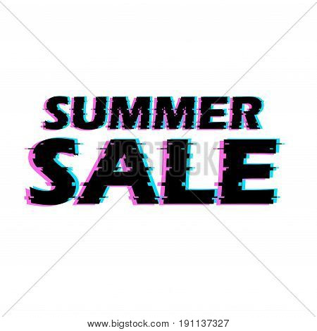 Sign summer sale with distorted glitch effect. Trendy style lettering typeface. Words summer sale in light linear design noise. Digital image data distortion Vector illustration stock vector.
