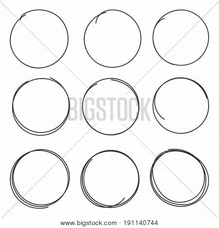 Set of hand drawn scribble circles isolated on white background. Vector