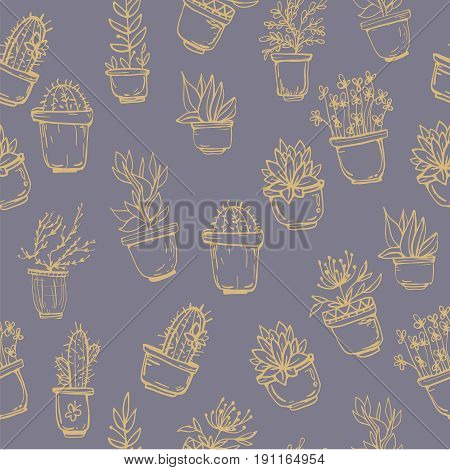 Cactus background seamless pattern exotic plant tropical