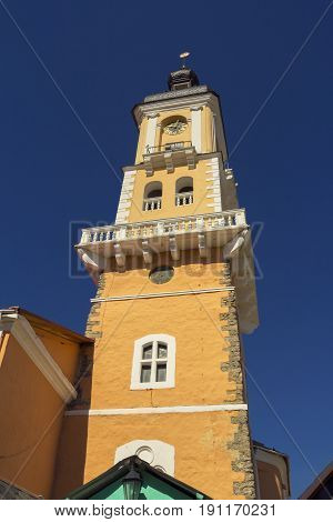 City hall of Kamyanets-Podilsky over blue sky Ukraine