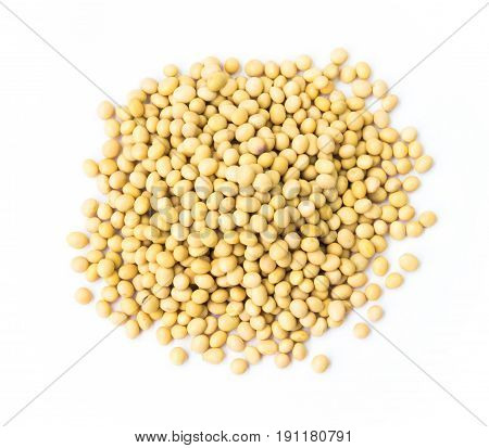 Closup top view soy beans on white background