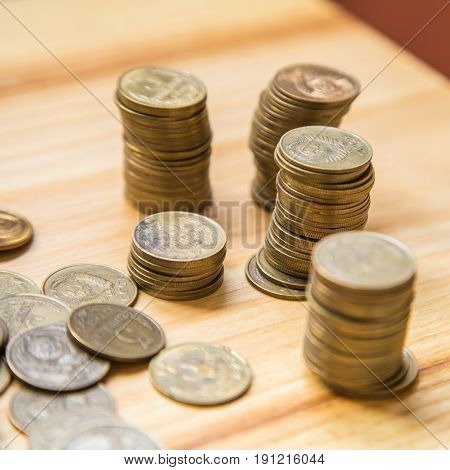 Old Soviet Coins On A Wooden Background