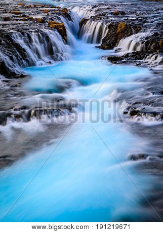 Bruarfoss waterfall Blue stream Reykjavik Iceland Europe