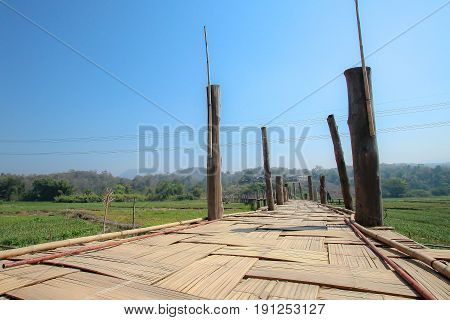 Maehongson, Thailand. - February 22, 2017 : Sutongpe wooden bridge of temple at Maehongson, North of Thailand.