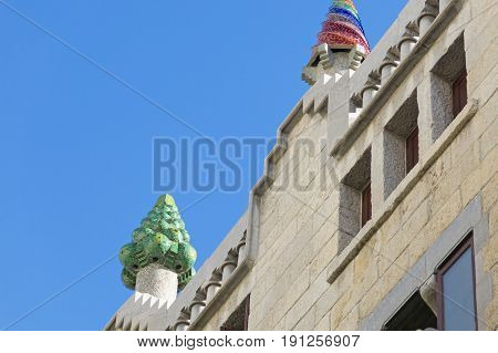 Beautiful Detail Of The Palace Guell By Gaudi­ In Barcelona, Spain