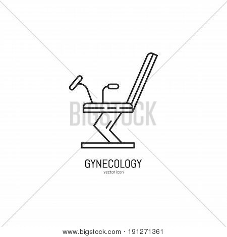 Vector gynecological chair icon in trendy linear style. Gynecology clinic logo design element for hospital site.
