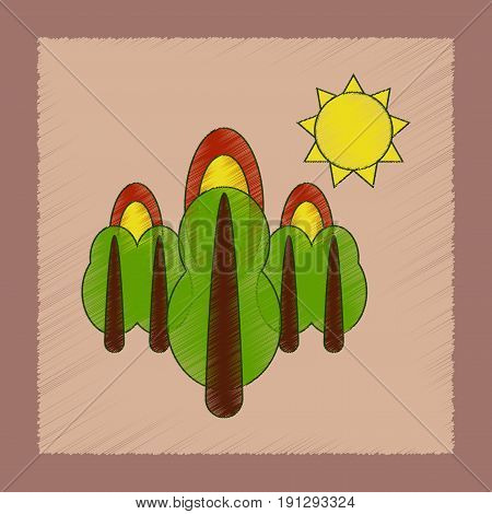 flat shading style icon of fire in the forest