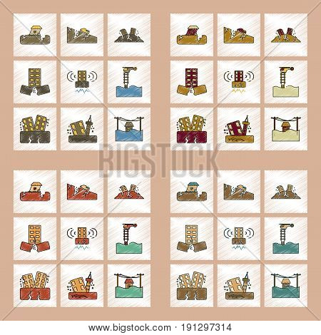 assembly flat shading style icon of disaster earthquake and flood