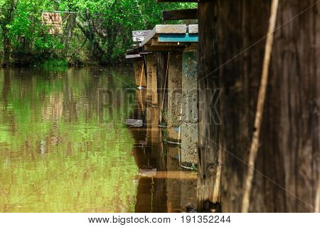 flooded market clear water after being washed away by flooding