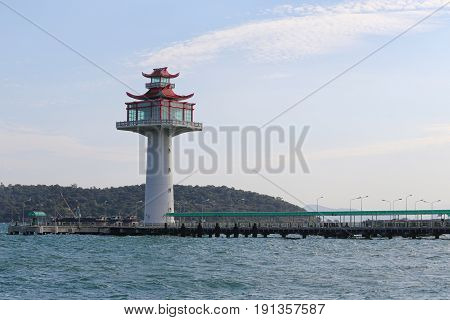 Lighthouse on coastal area and blue sky of Koh Si Chang popular tourist destinations in Chonburi provinceThailand.