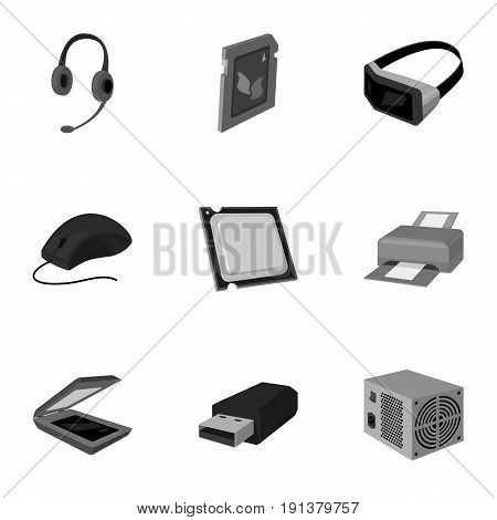 Computer accessories. Headphones, computer parts, accessories.Personal computer icon in set collection on monochrome style vector symbol stock web illustration.