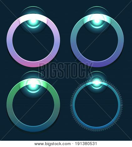 Set of glowing round sliders. Vector element for web sites banners and your design