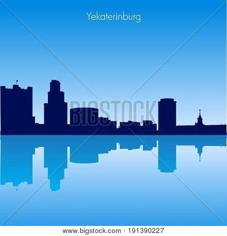 Detailed Vector skyline of Yekaterinburg with reflection. Russia