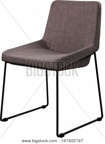 Designer gray chair on black metal legs. Modern soft chair isolated on white background