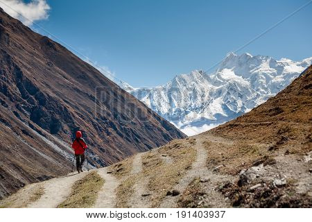 Trekker on Manaslu circuit trek in Nepal