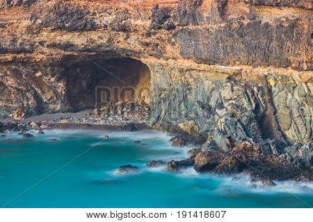 Caves Near Ajuy Village On Fuerteventura, Spain. Long Time Exposure