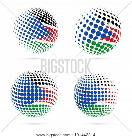 South Sudan Halftone Flag Set Patriotic Vector Design. 3D Halftone Sphere In South Sudan National Fl