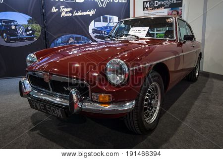 STUTTGART GERMANY - MARCH 02 2017: Sports car MGB GT V8 1973. Europe's greatest classic car exhibition 