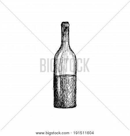 A Bottle Of Wine Vintage Hand Drawn Sketch Vector Illustration.