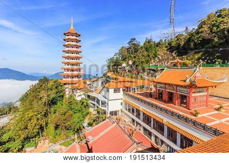 Pagoda at Chin Swee Temple Genting Highland is a famous tourist attraction near Kuala Lumpur. During this photo shoot thick fog and the temperature is too cold