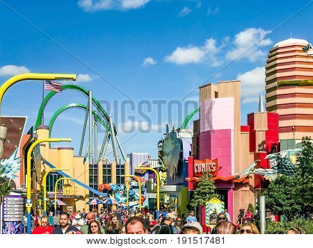 ORLANDO, USA, FLORIDA - JANUARY 05, 2017: Toon Lagoon places. Islands of Adventure. Universal Studios Orlando is a theme park resort in Orlando Florida USA.