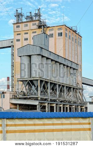 Plant for the production of baked goods. Elements of the facade of the production building. Factory background