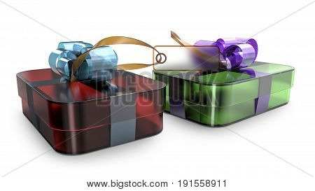Gift box wrapped ribbon bow decoration. 3d illustration.