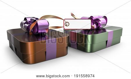Gift box wrapped ribbon bow decoration. 3d illustration.