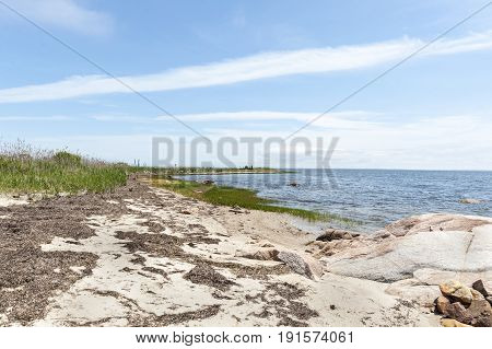 Buzzards Bay shoreline at Munn Preserve in Mattapoisett Massachusetts