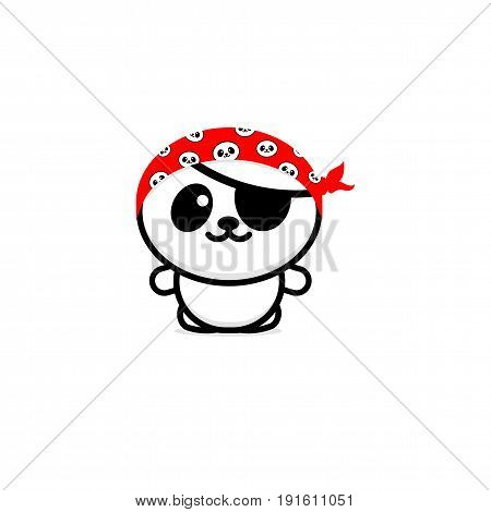 Cute Panda Pirate with a kerchief on her head vector illustration, Baby Bear logo, new design line art, Chinese Teddy-bear Black color sign, simple image, picture with animal