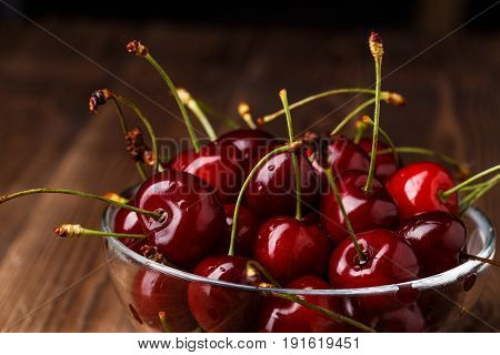 Bowl with fresh red Cherries. Healthy food concept