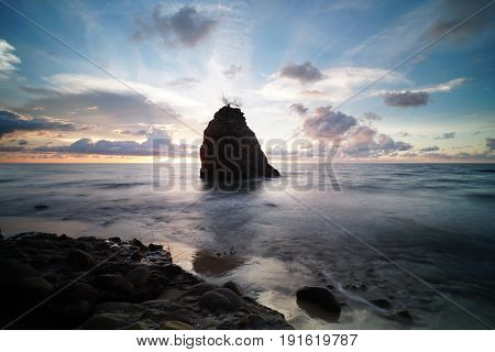 Boulders during sunset at Kuala Penyu, Borneo Sabah.