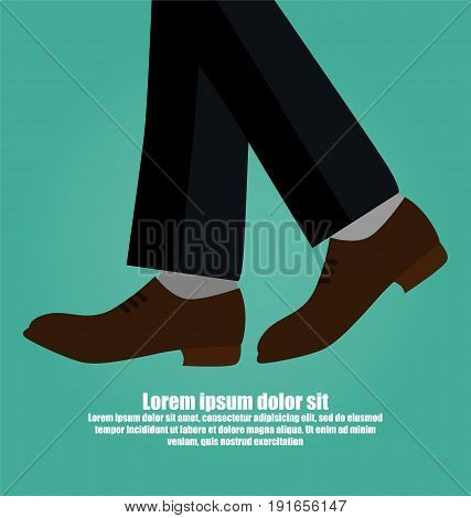 Close-up Of Business Man With Black Leather Shoes Walking Isolated On Green Background