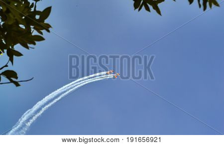 Israel's army training airplanes in the sky at Israeli Independence day show Air Parade in Israel for Independence Day