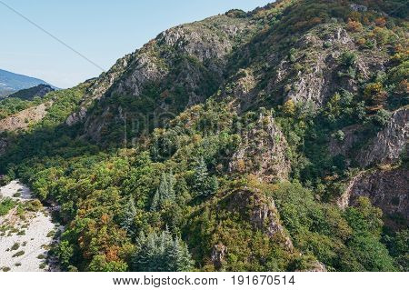 Beautiful mountain along the river Ardeche in France