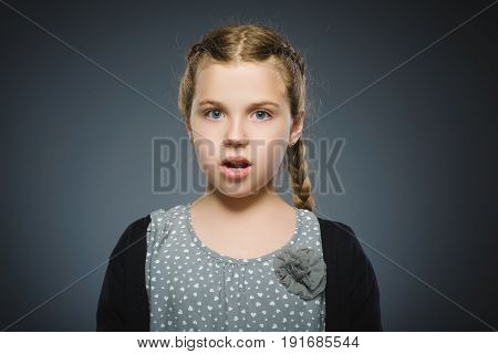 Closeup Scared and shocked little girl. Human emotion face expression.